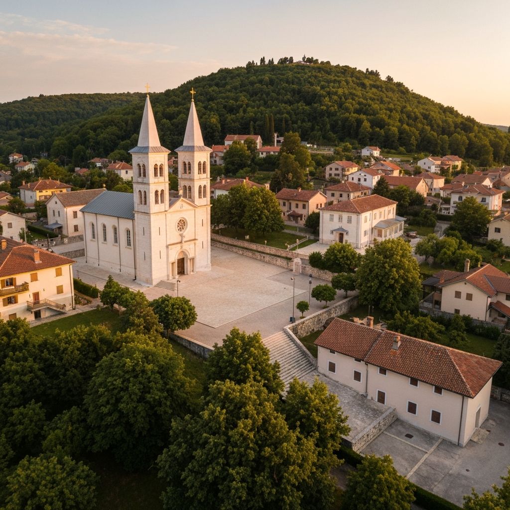 Medjugorje - Szent Jakab templom és a környező hegyek